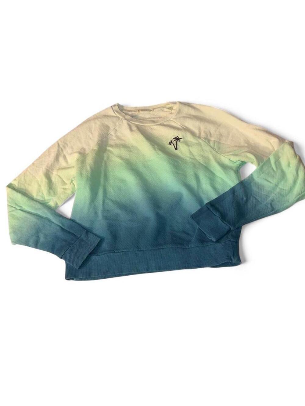 Marine Layer Vintage Terry Ombre Dip Dye Palm Tree Sweatshirt - Teal/White - XS